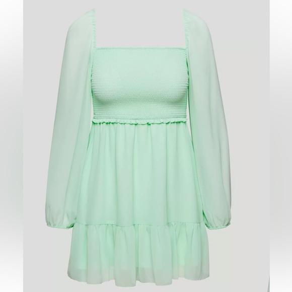 Aritzia Tempest Mini Dress Smocked chiffon mini dress - Subtle Mint - Picture 3 of 3